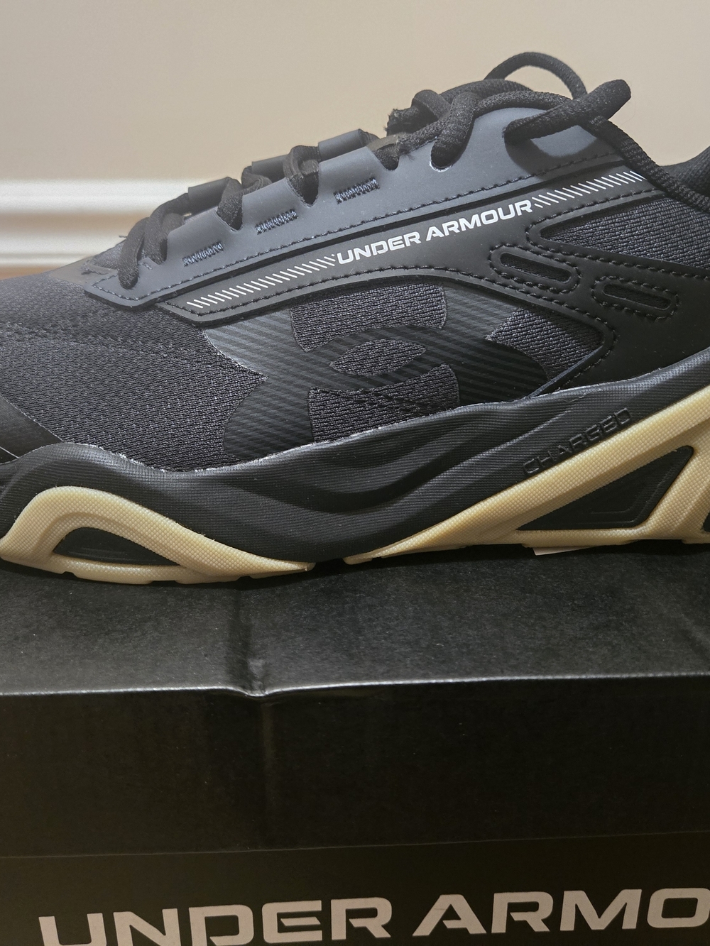 Under Armour Men’s Black Athletic Shoes with Tan Accent